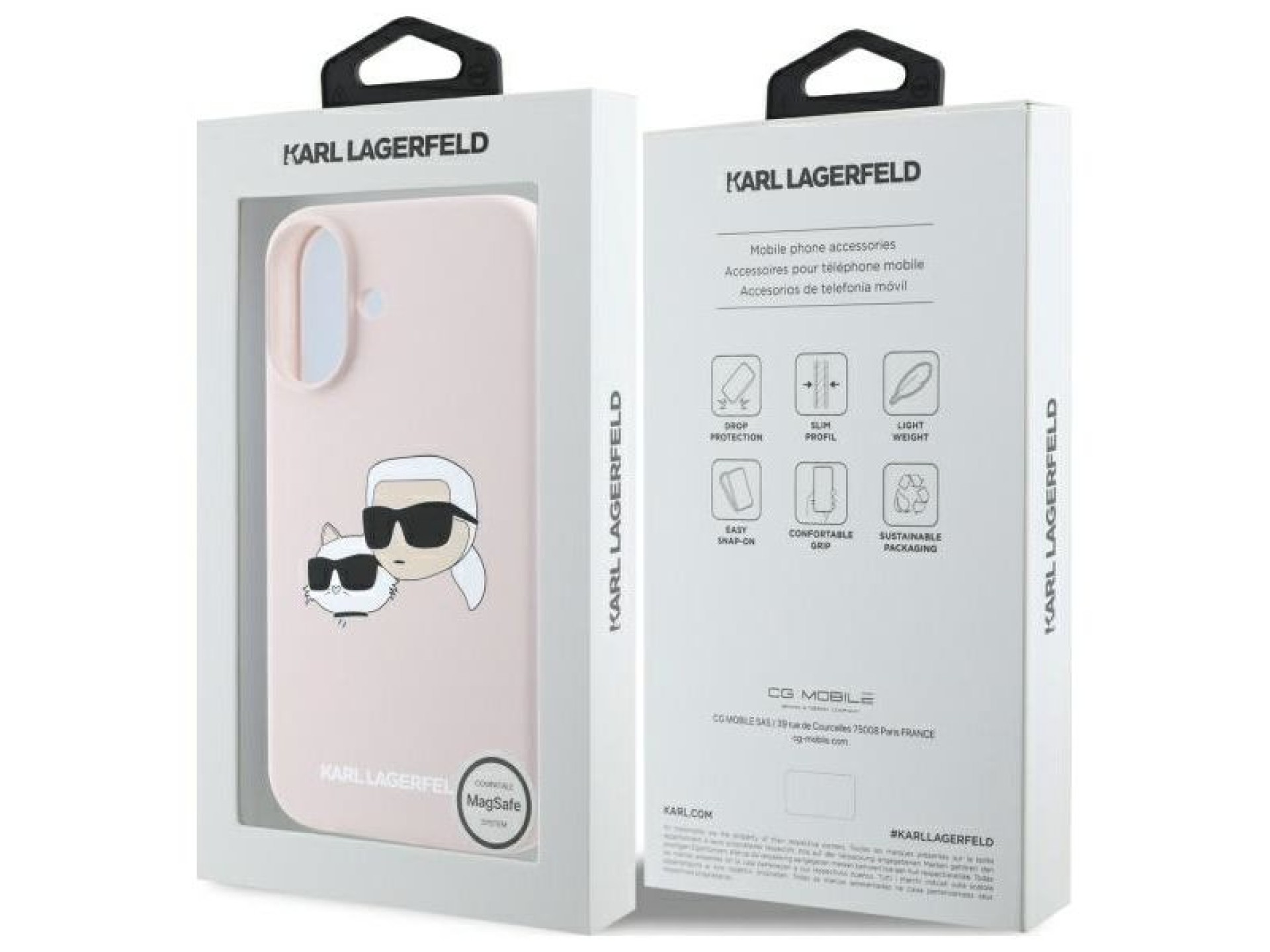 Funda MagSafe de silicona con estampado de cabezas de nauble de Karl Lagerfeld para iPhone 16 - Rosa