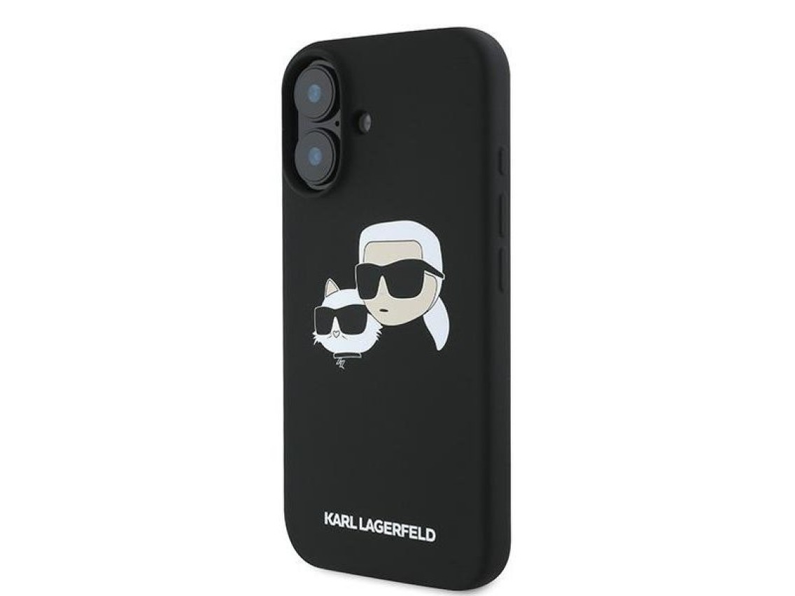 Karl Lagerfeld Silicone Case Nauble Heads Print MagSafe for iPhone 16 Plus - Black