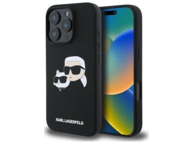 Capa de silicone Karl Lagerfeld com estampa de cabe�as e MagSafe para iPhone 16 Pro - Preta