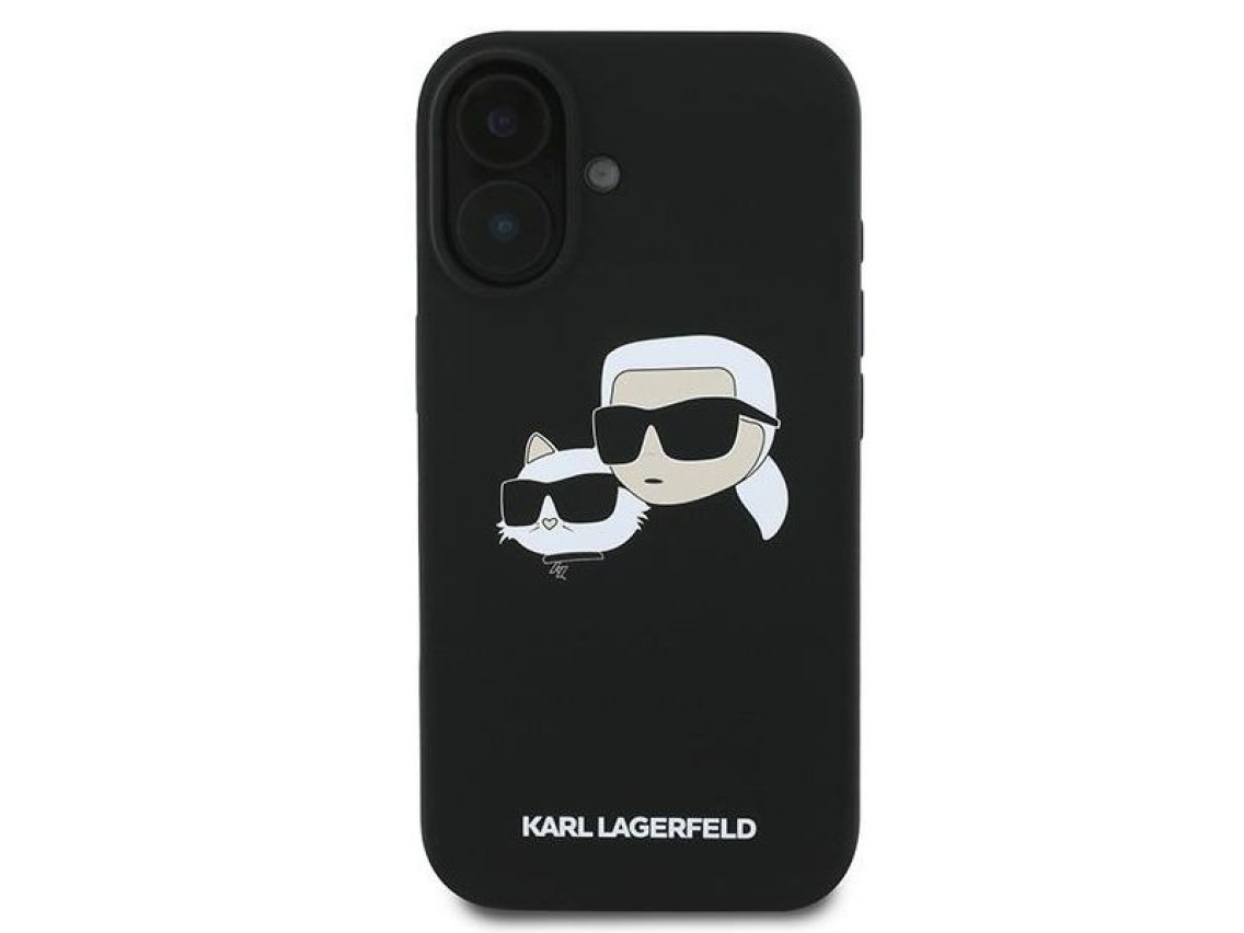 Karl Lagerfeld Silicone Case Nauble Heads Print MagSafe for iPhone 16 Plus - Black