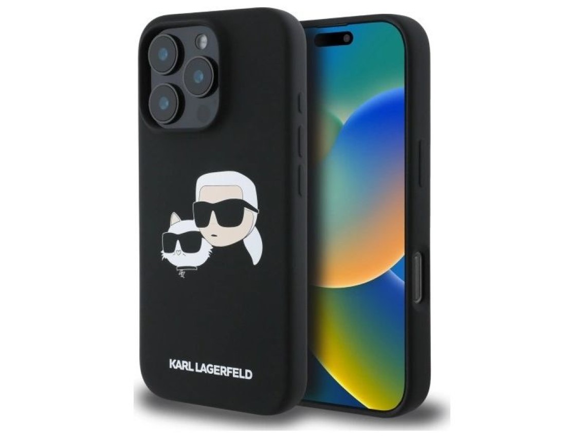 Karl Lagerfeld Silicone Case Heads Print MagSafe for iPhone 16 Pro - Black