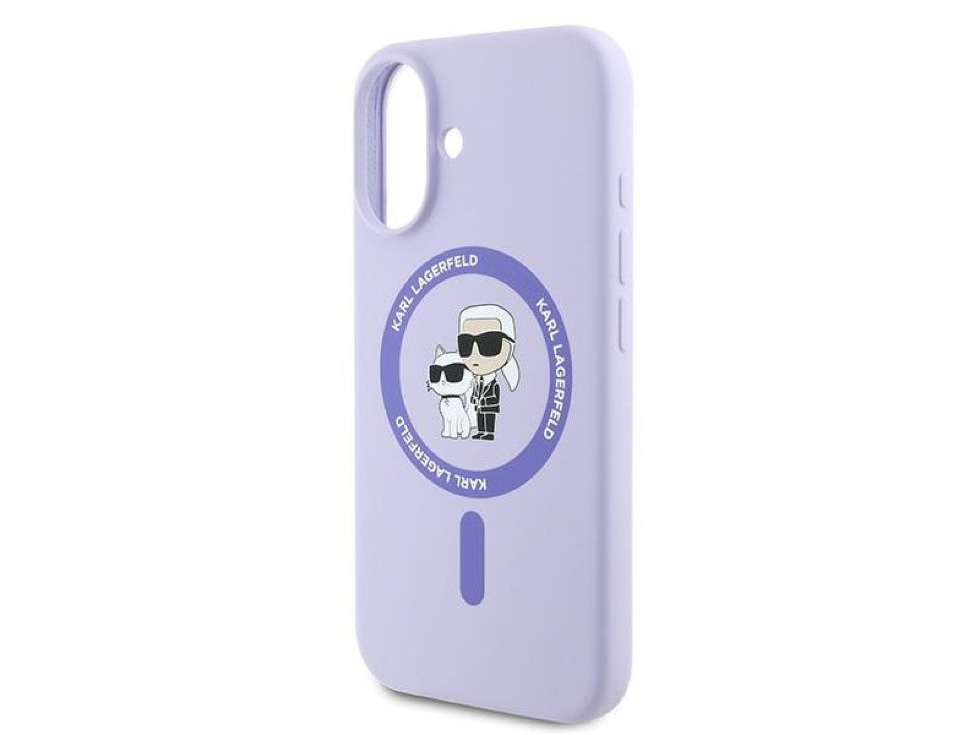 Karl Lagerfeld Silicone Karl&Choupette Heads Ring MagSafe Case for iPhone 16 Plus - Purple