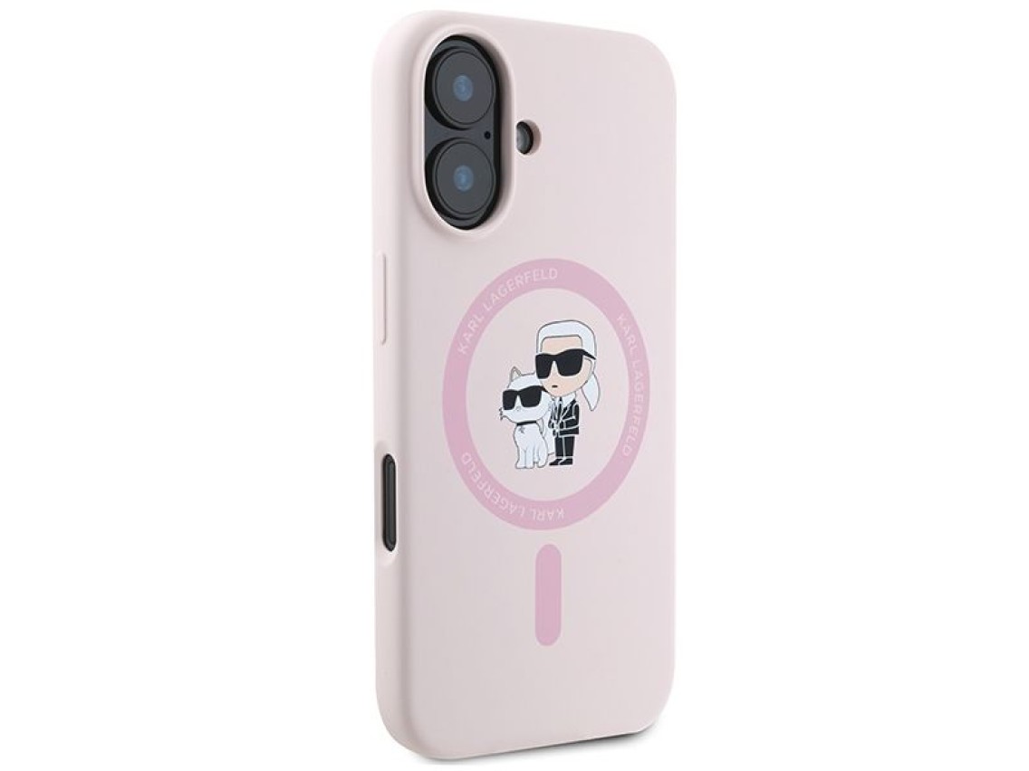 Funda de silicona Karl Lagerfeld con diseño de cabezas de Karl y Choupette y anillo MagSafe para iPh