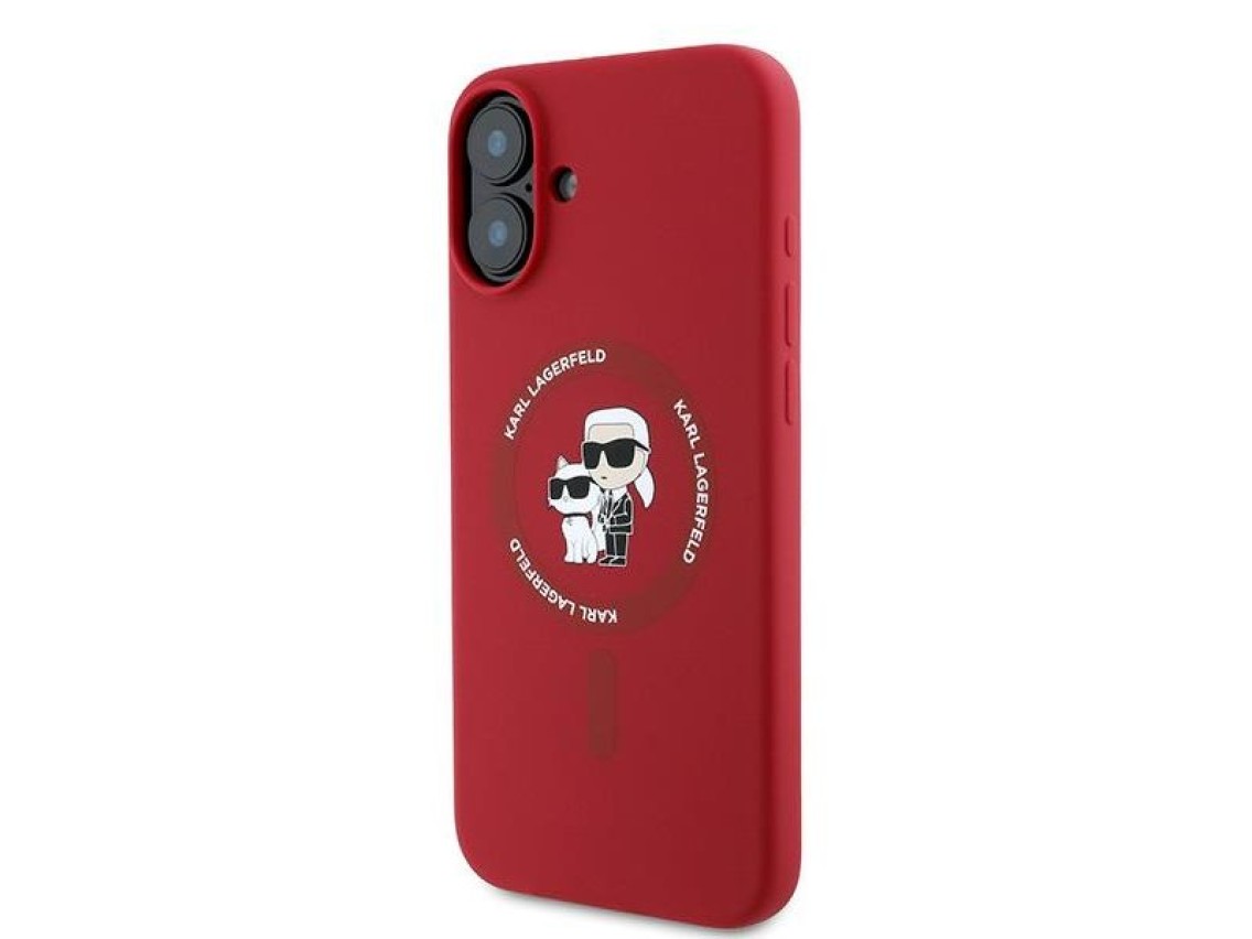 Karl Lagerfeld Silicone Karl&Choupette Heads Ring MagSafe Case for iPhone 16 Plus - Red