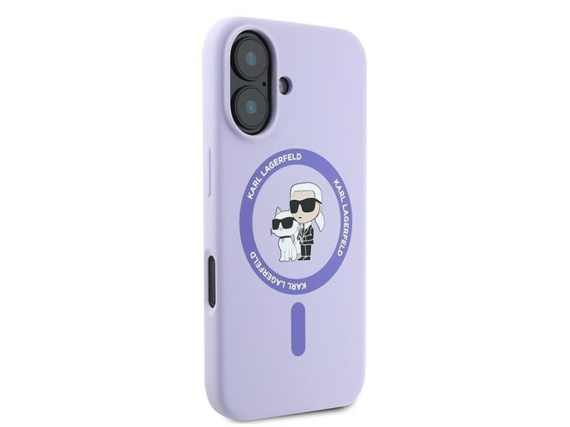 Karl Lagerfeld Silicone Karl&Choupette Heads Ring MagSafe Case for iPhone 16 Plus - Purple