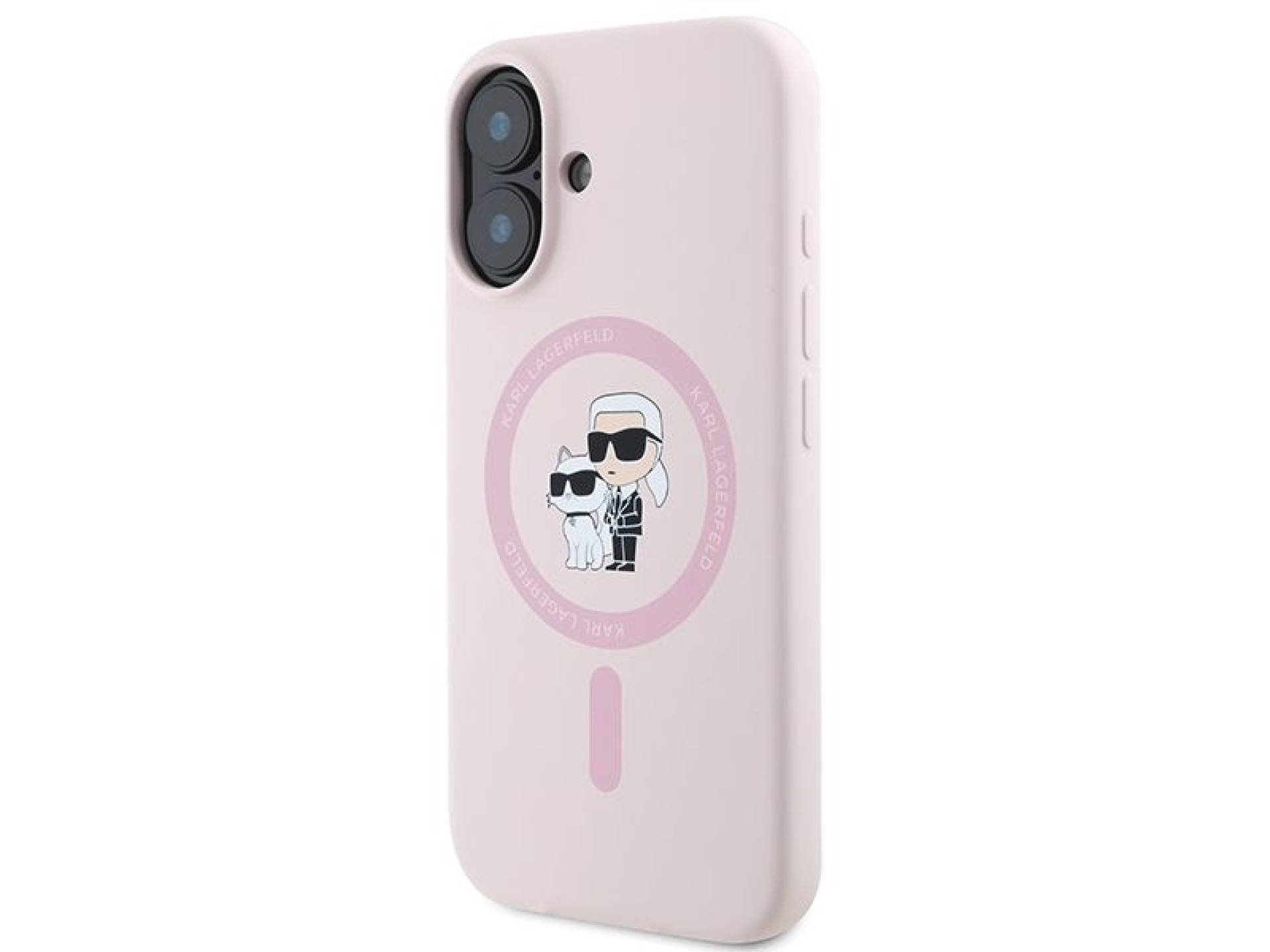 Funda de silicona Karl Lagerfeld con diseño de las cabezas de Karl y Choupette y anillo MagSafe para