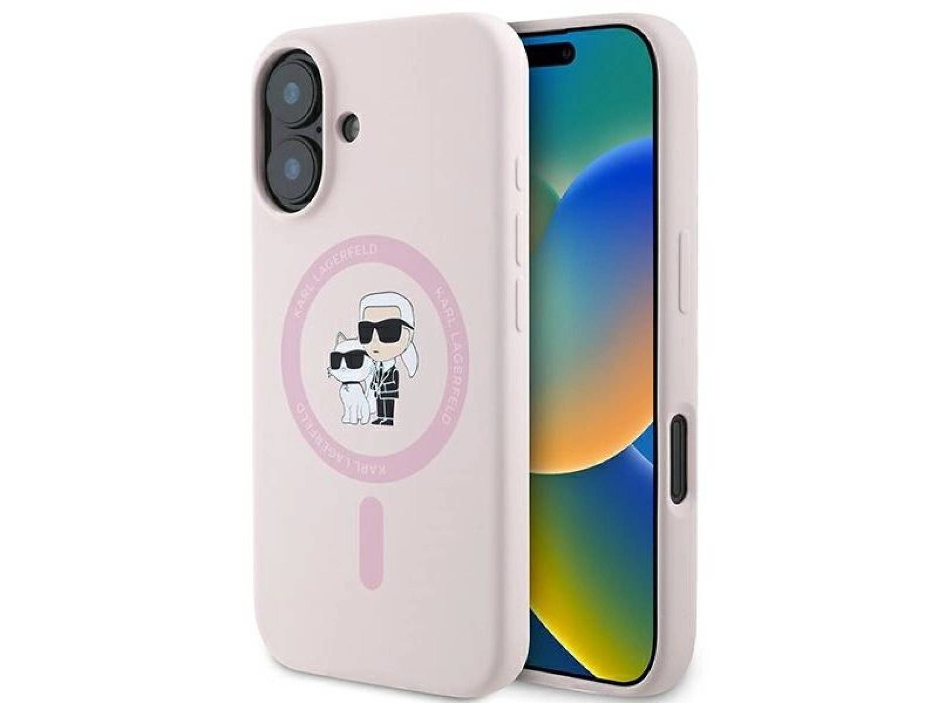 Funda de silicona Karl Lagerfeld con diseño de las cabezas de Karl y Choupette y anillo MagSafe para