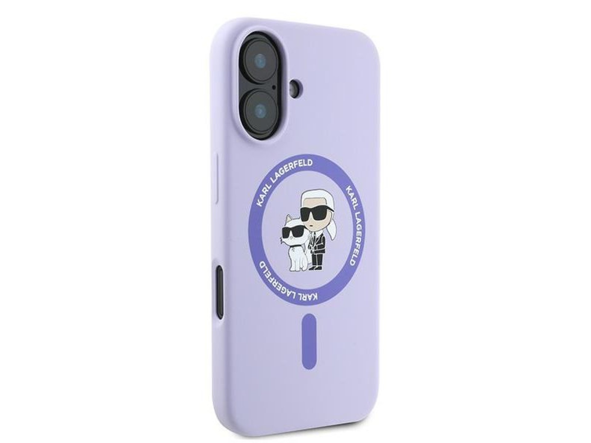 Karl Lagerfeld Silicone Karl&Choupette Heads Ring MagSafe Case for iPhone 16 Plus - Purple