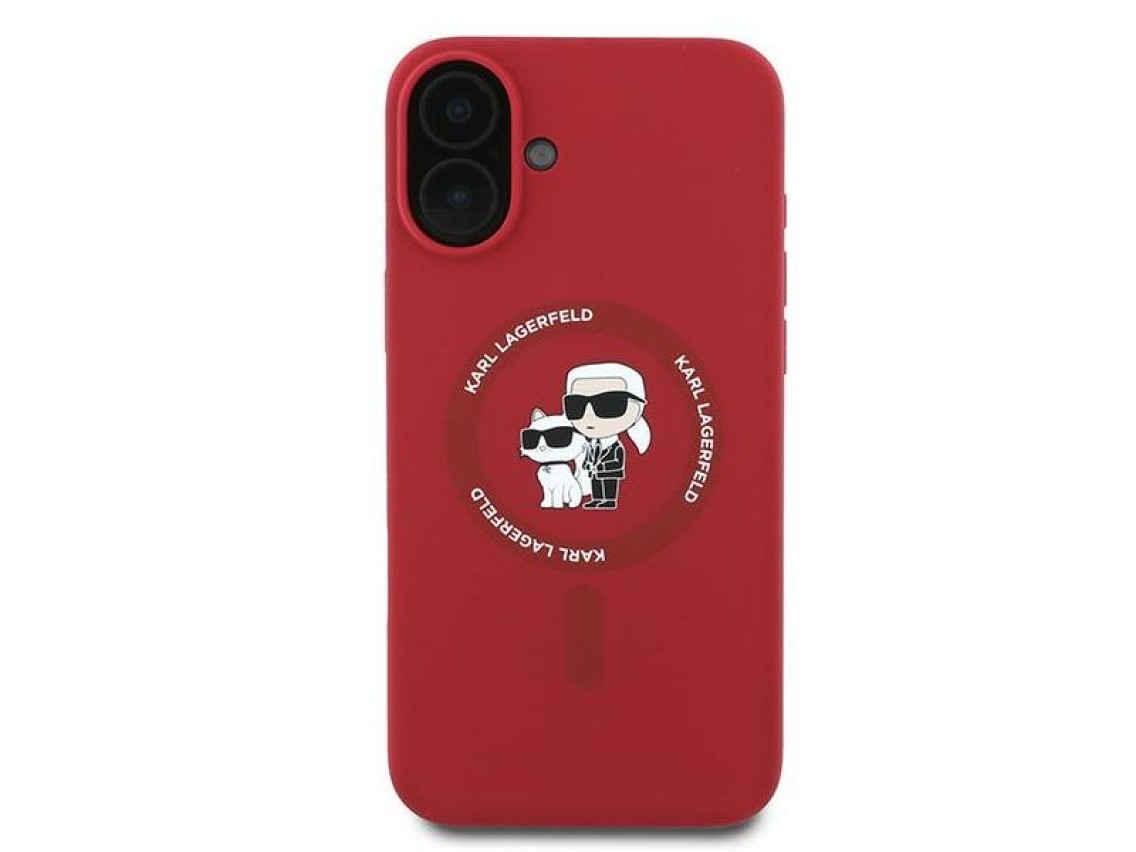 Karl Lagerfeld Silicone Karl&Choupette Heads Ring MagSafe Case for iPhone 16 Plus - Red
