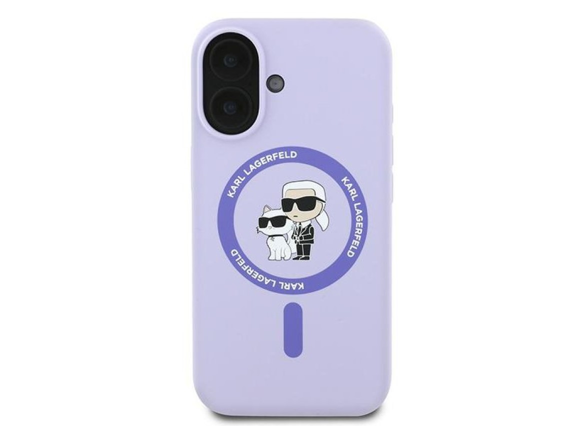 Karl Lagerfeld Silicone Karl&Choupette Heads Ring MagSafe Case for iPhone 16 Plus - Purple