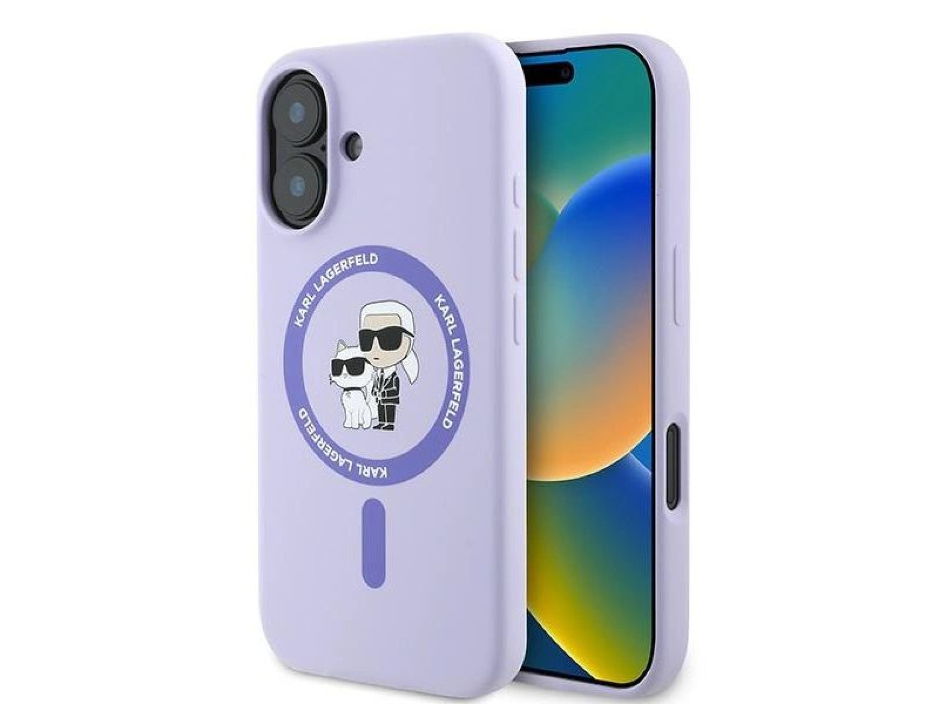 Karl Lagerfeld Silicone Karl&Choupette Heads Ring MagSafe Case for iPhone 16 Plus - Purple