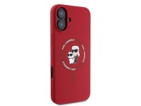Capa MagSafe para iPhone 16 com anel e cabeças de Karl Lagerfeld em silicone - Vermelha Capa MagSafe para iPhone 16 com anel e cabeças de Karl Lagerfeld em silicone - Vermelha