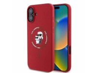 Capa MagSafe para iPhone 16 com anel e cabeças de Karl Lagerfeld em silicone - Vermelha Capa MagSafe para iPhone 16 com anel e cabeças de Karl Lagerfeld em silicone - Vermelha