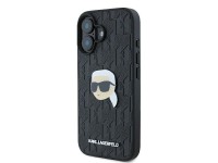 Capa para iPhone 16 com broche de cabeça de Karl Lagerfeld e monograma - Preta Capa para iPhone 16 com broche de cabeça de Karl Lagerfeld e monograma - Preta