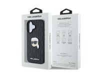 Capa para iPhone 16 com broche de cabeça de Karl Lagerfeld e monograma - Preta Capa para iPhone 16 com broche de cabeça de Karl Lagerfeld e monograma - Preta