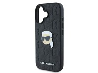 Capa para iPhone 16 com broche de cabeça de Karl Lagerfeld e monograma - Preta Capa para iPhone 16 com broche de cabeça de Karl Lagerfeld e monograma - Preta