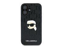 Capa para iPhone 16 com broche de cabeça de Karl Lagerfeld e monograma - Preta Capa para iPhone 16 com broche de cabeça de Karl Lagerfeld e monograma - Preta