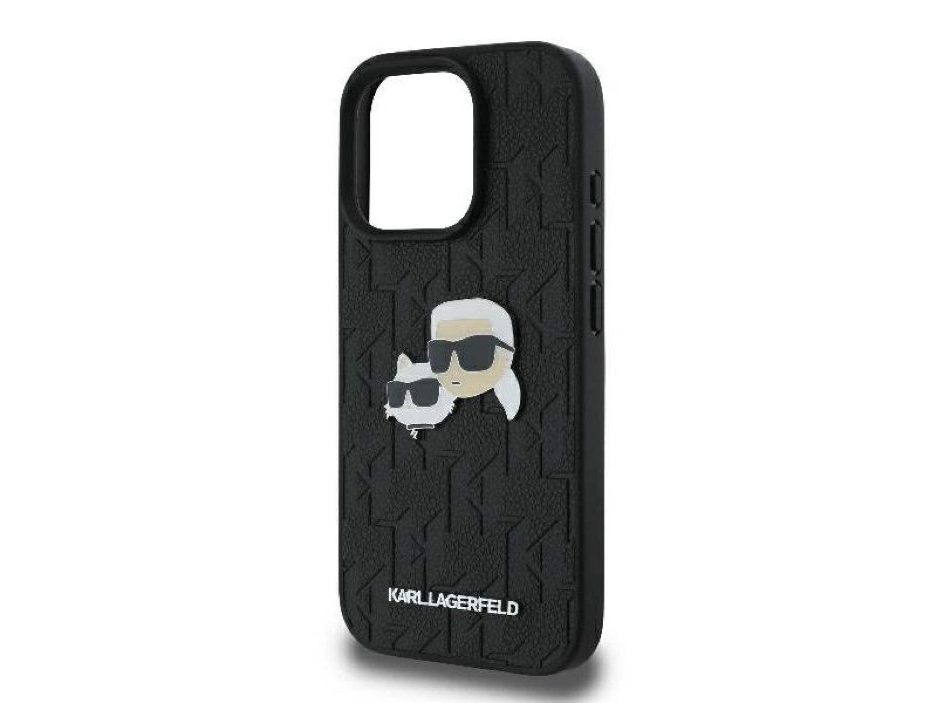 Capa para iPhone 16 Pro Max com broche de cabeça de Karl Lagerfeld e monograma Karl & Choupette - Pr
