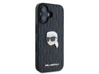 Capa para iPhone 16 com broche de cabeça de Karl Lagerfeld e monograma - Preta Capa para iPhone 16 com broche de cabeça de Karl Lagerfeld e monograma - Preta