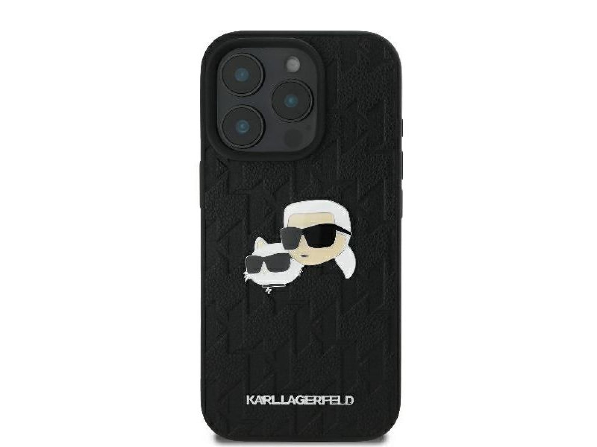 Capa para iPhone 16 Pro Max com broche de cabeça de Karl Lagerfeld e monograma Karl & Choupette - Pr