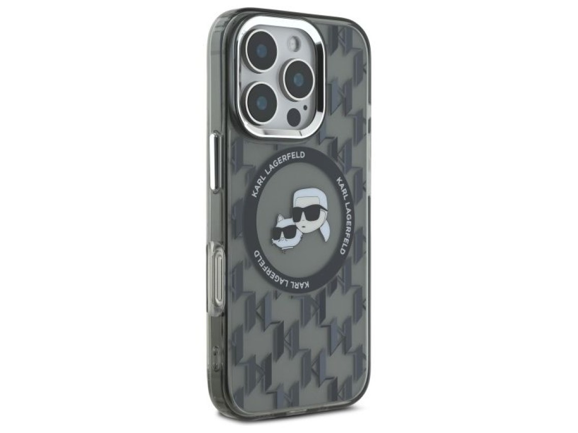 Karl Lagerfeld IML Monogram Karl & Choupette Head MagSafe iPhone 16 Pro Case - Black