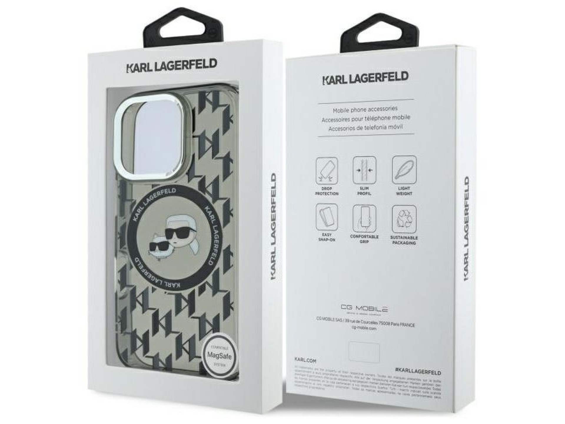 Karl Lagerfeld IML Monogram Karl & Choupette Head MagSafe iPhone 16 Pro Case - Black