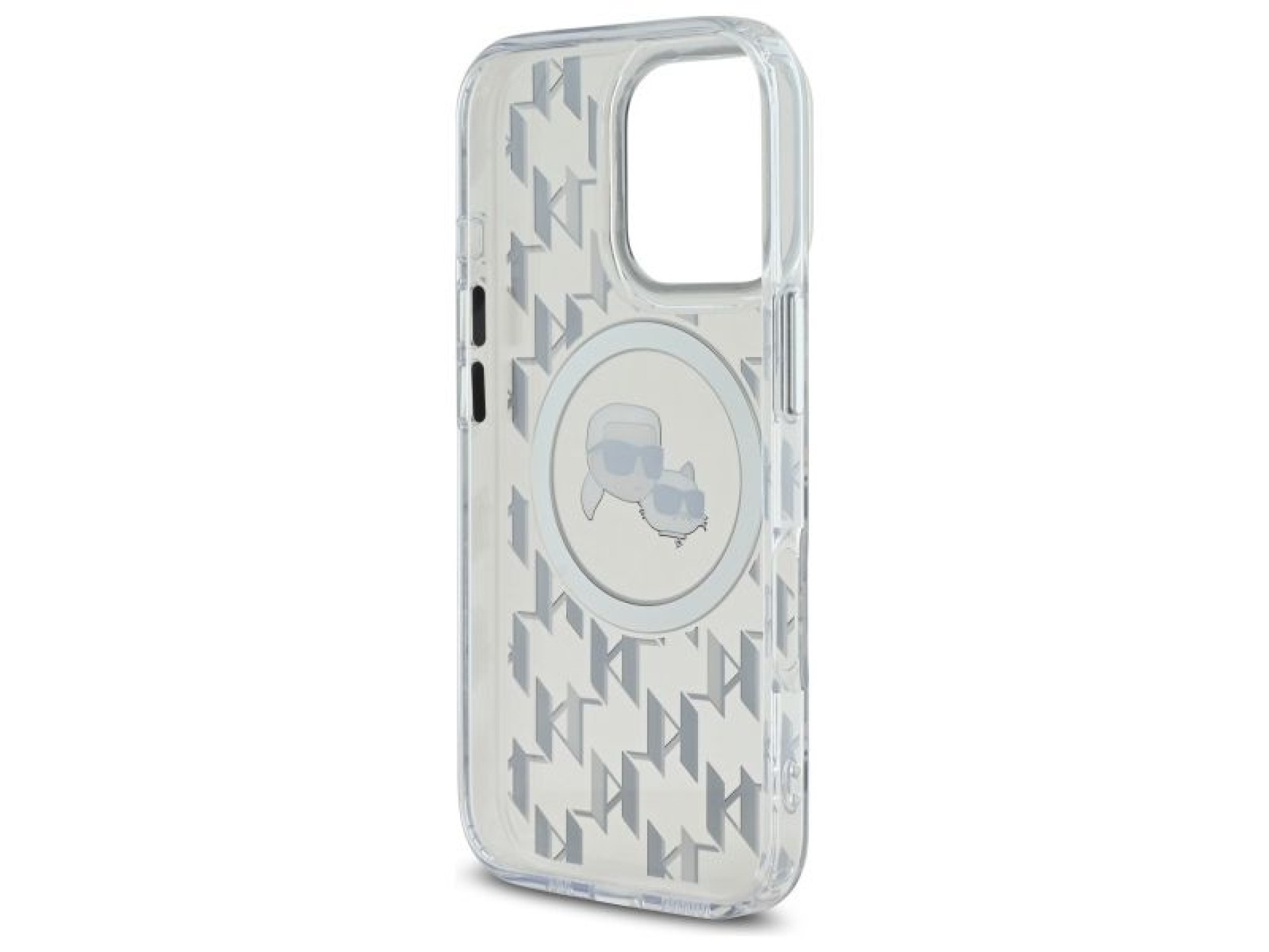Capa MagSafe para iPhone 16 Pro com monograma Karl Lagerfeld IML e cabeça de Karl & Choupette - Tran