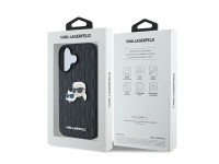 Funda para iPhone 16 con monograma de Karl Lagerfeld y pin de la cabeza de Karl & Choupette - Negra Funda para iPhone 16 con monograma de Karl Lagerfeld y pin de la cabeza de Karl & Choupette - Negra