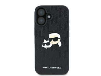 Funda para iPhone 16 con monograma de Karl Lagerfeld y pin de la cabeza de Karl & Choupette - Negra Funda para iPhone 16 con monograma de Karl Lagerfeld y pin de la cabeza de Karl & Choupette - Negra