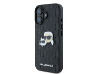 Funda para iPhone 16 con monograma de Karl Lagerfeld y pin de la cabeza de Karl & Choupette - Negra Funda para iPhone 16 con monograma de Karl Lagerfeld y pin de la cabeza de Karl & Choupette - Negra