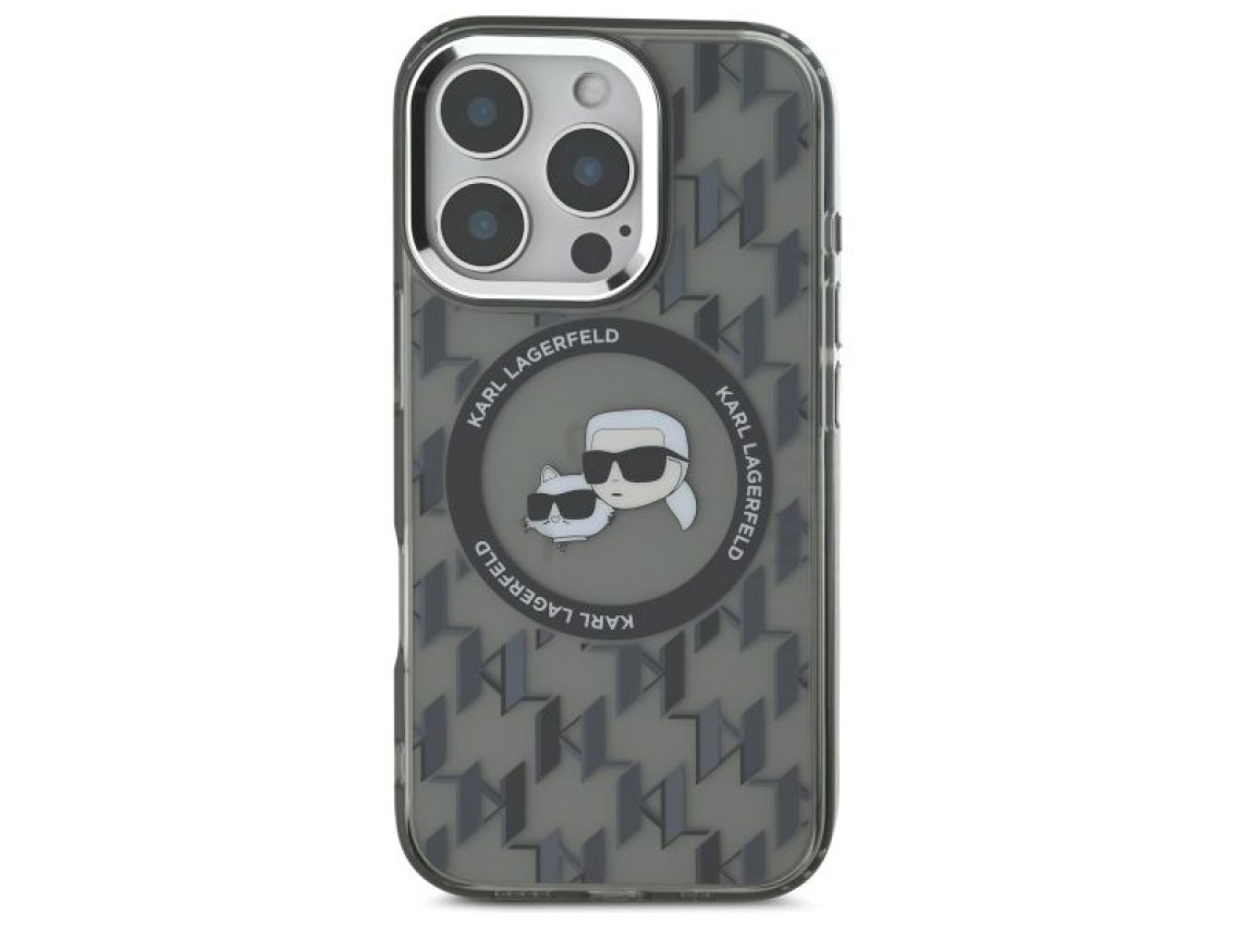Karl Lagerfeld IML Monogram Karl & Choupette Head MagSafe iPhone 16 Pro Case - Black