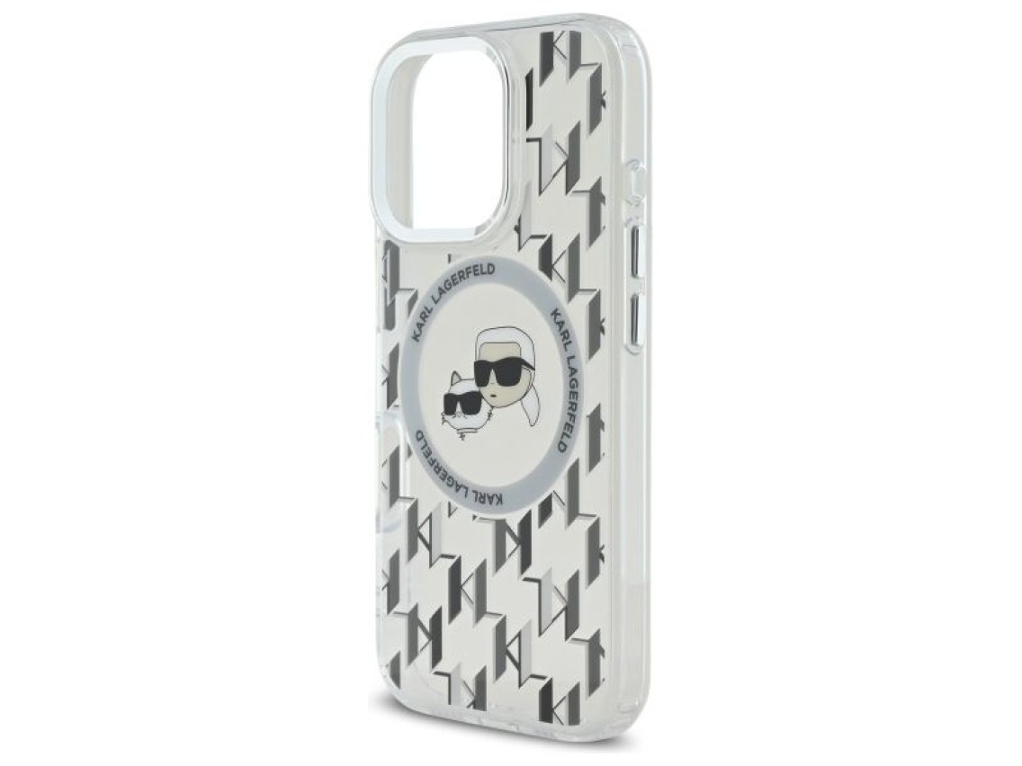 Capa MagSafe para iPhone 16 Pro com monograma Karl Lagerfeld IML e cabeça de Karl & Choupette - Tran