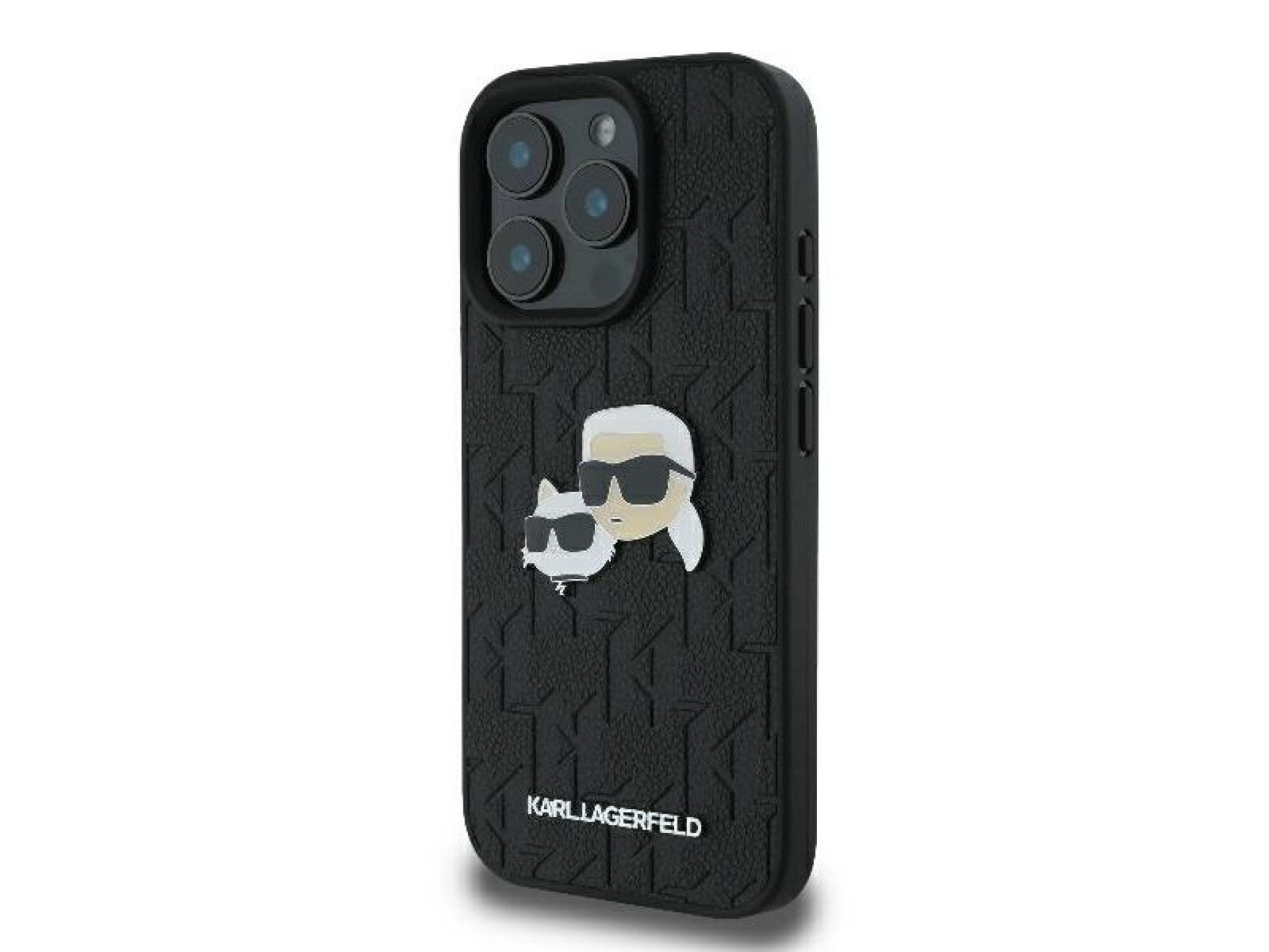 Capa para iPhone 16 Pro Max com broche de cabeça de Karl Lagerfeld e monograma Karl & Choupette - Pr