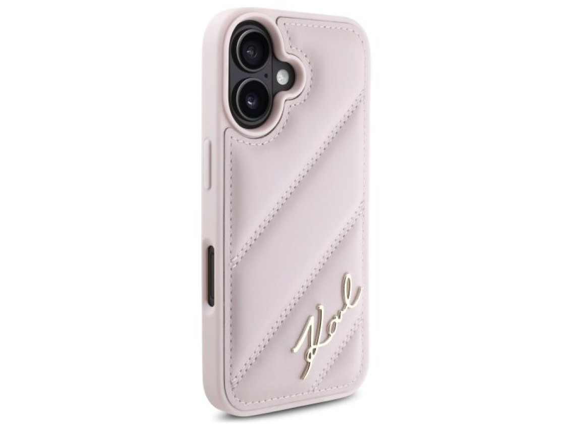 Funda acolchada con la firma de Karl Lagerfeld para iPhone 16 - Rosa