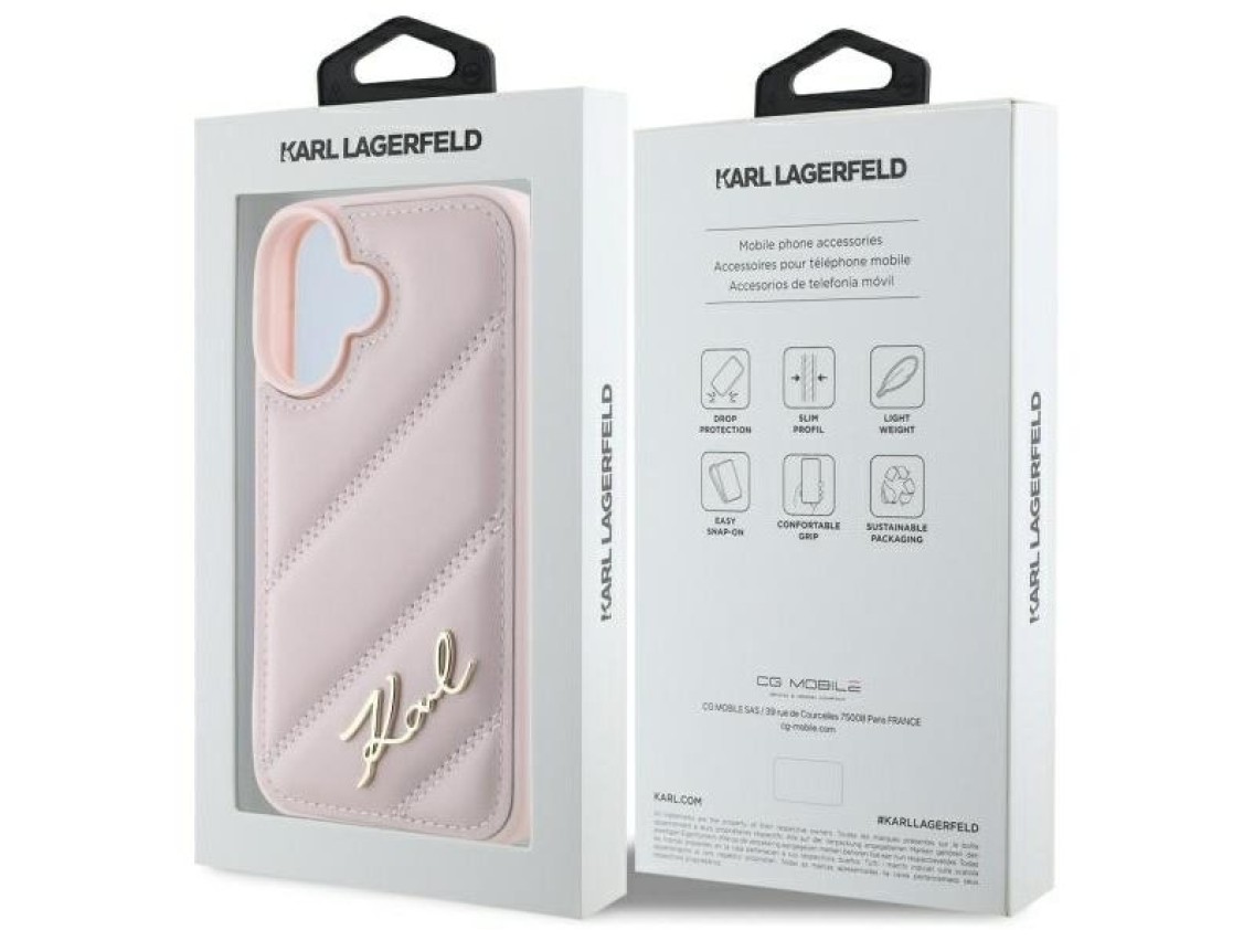 Funda acolchada con la firma de Karl Lagerfeld para iPhone 16 - Rosa