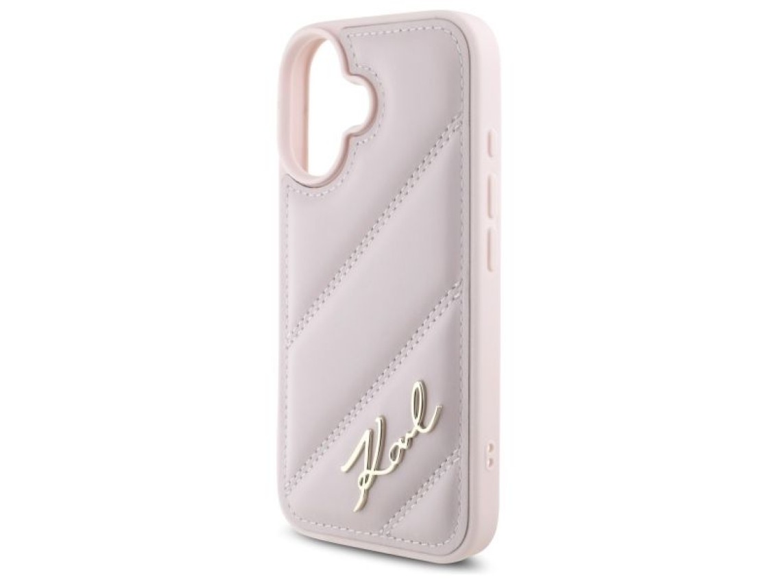 Funda acolchada con la firma de Karl Lagerfeld para iPhone 16 - Rosa