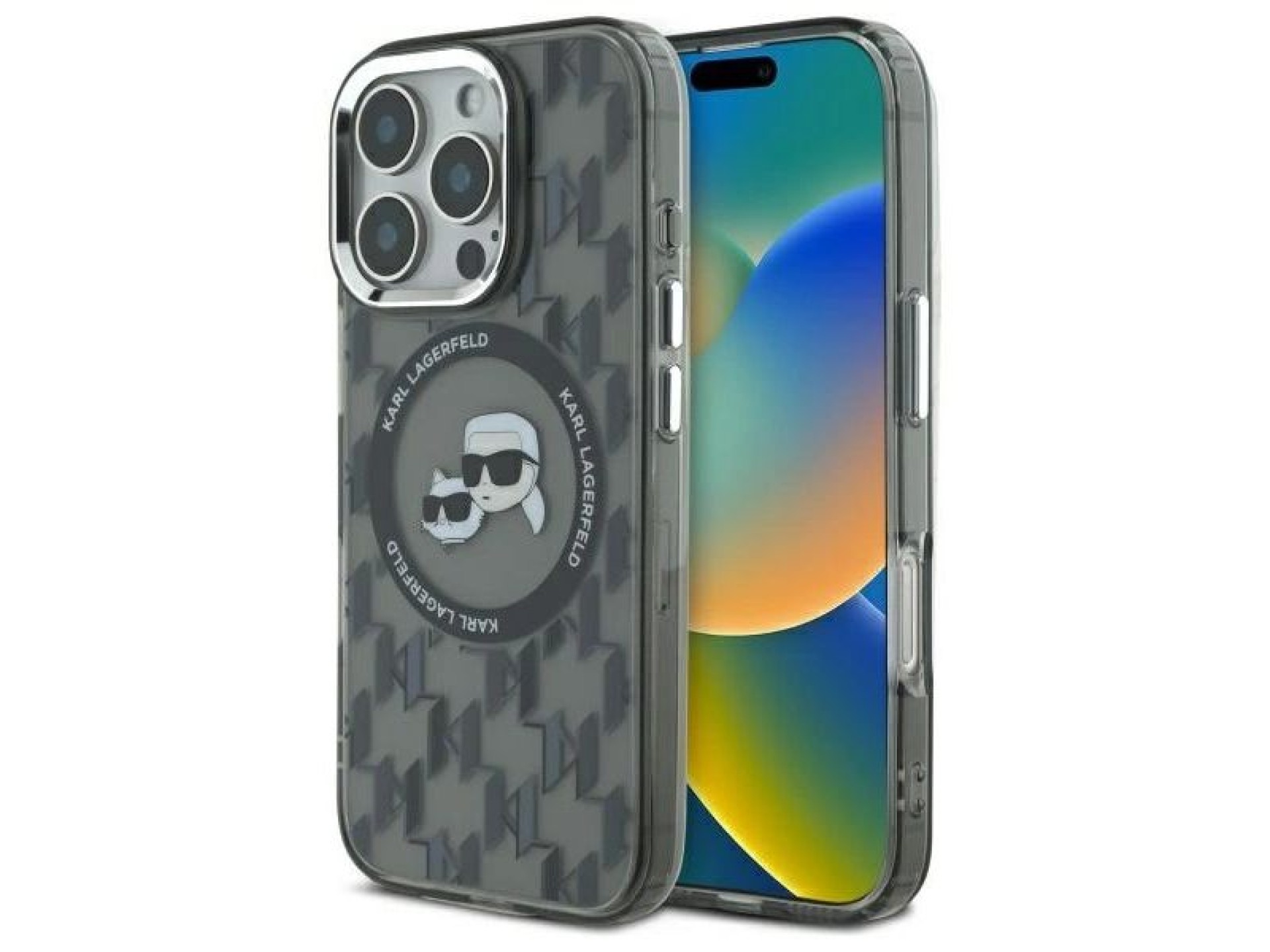 Karl Lagerfeld IML Monogram Karl & Choupette Head MagSafe iPhone 16 Pro Case - Black