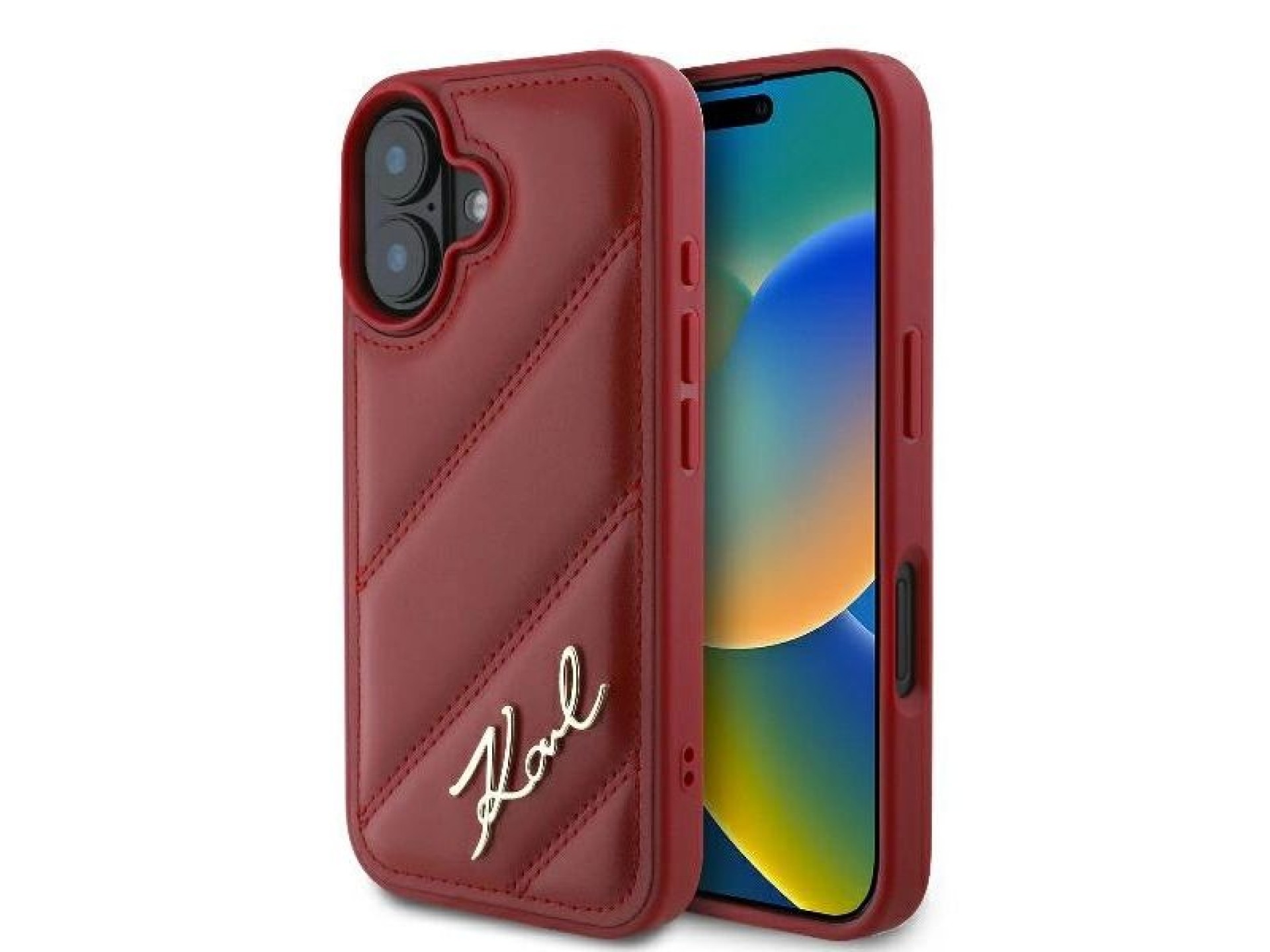 Karl Lagerfeld Diagonal Quilted Script iPhone 16 Case - Red