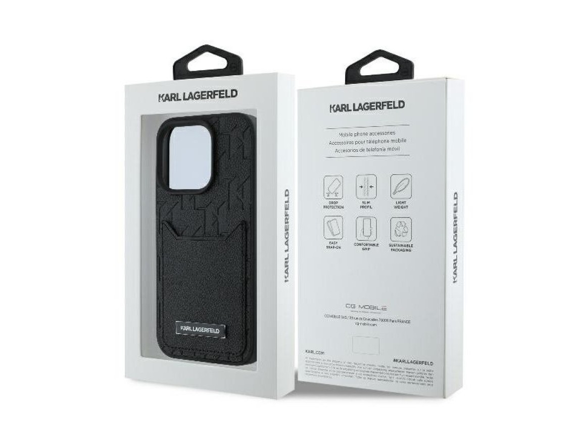 Karl Lagerfeld Cardslots Monogram iPhone 16 Pro Max Case - Black