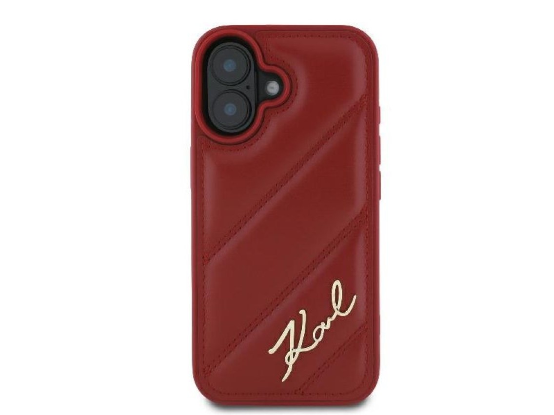 Karl Lagerfeld Diagonal Quilted Script iPhone 16 Case - Red