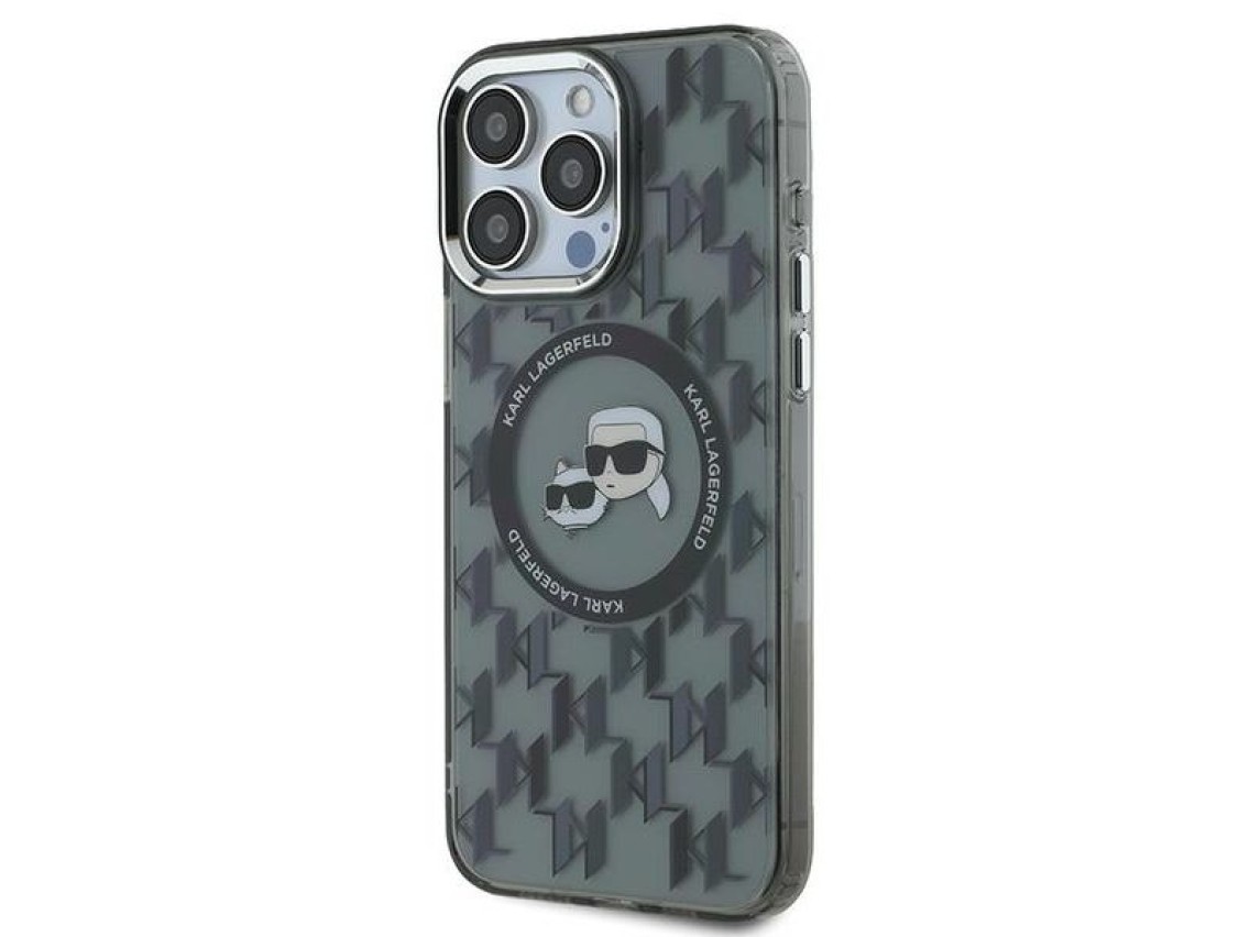 Funda Karl Lagerfeld IML Monogram Karl & Choupette Head MagSafe para iPhone 15 Pro - Negra