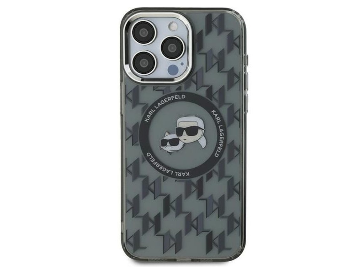 Funda Karl Lagerfeld IML Monogram Karl & Choupette Head MagSafe para iPhone 15 Pro - Negra