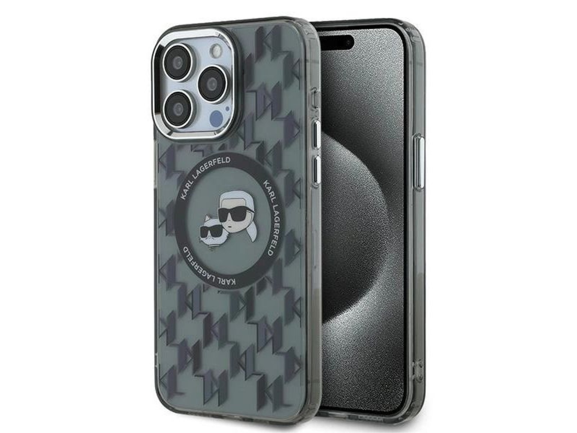 Funda Karl Lagerfeld IML Monogram Karl & Choupette Head MagSafe para iPhone 15 Pro - Negra