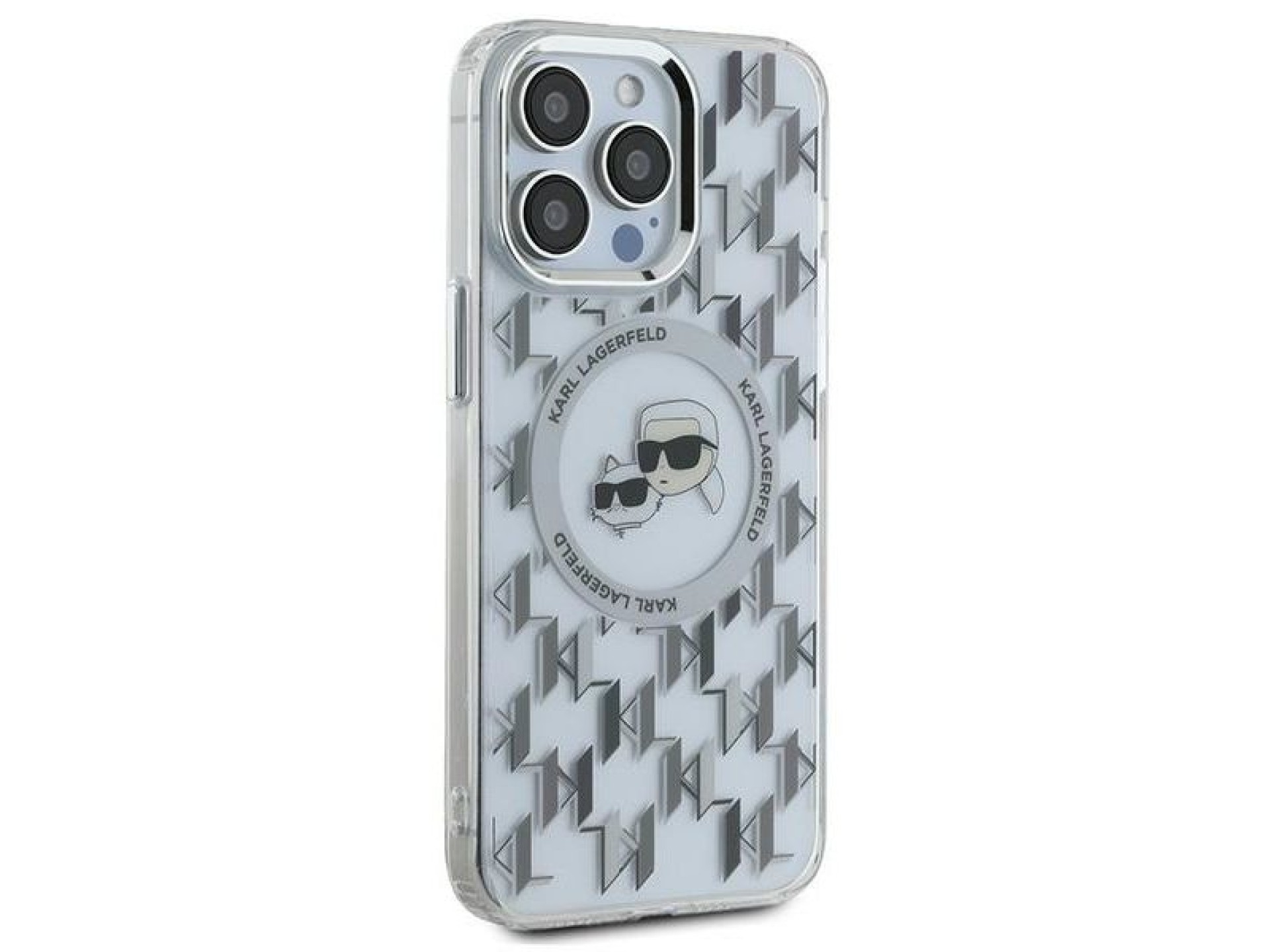 Funda Karl Lagerfeld IML Monogram Karl & Choupette Head MagSafe para iPhone 15 Pro - Transparente