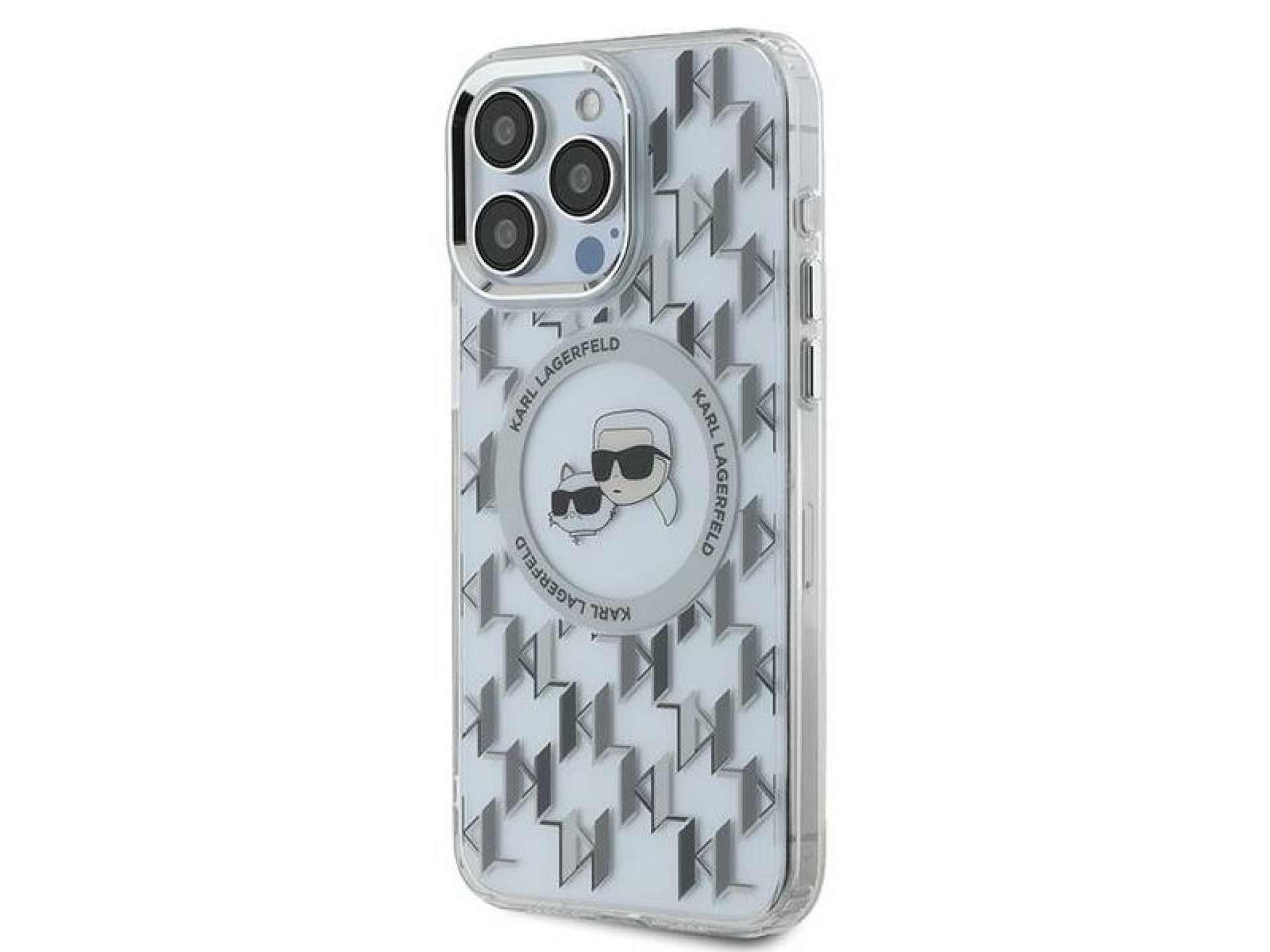 Funda Karl Lagerfeld IML Monogram Karl & Choupette Head MagSafe para iPhone 15 Pro - Transparente