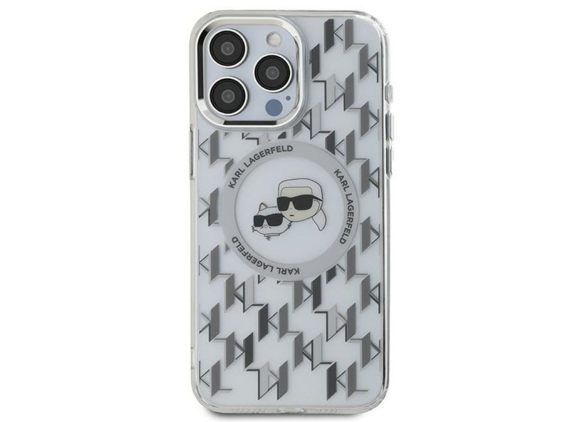 Funda Karl Lagerfeld IML Monogram Karl & Choupette Head MagSafe para iPhone 15 Pro - Transparente