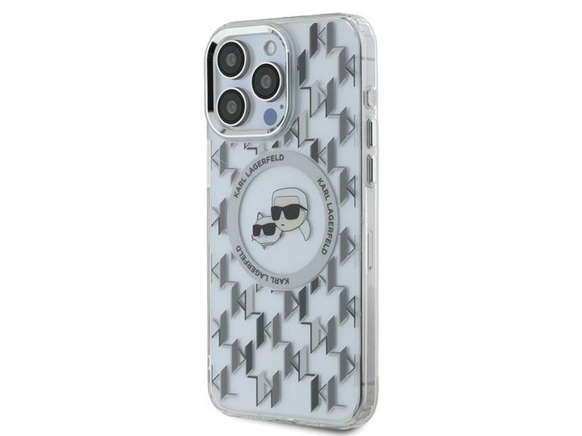 Funda Karl Lagerfeld IML Monogram Karl & Choupette Head MagSafe para iPhone 15 Pro - Transparente