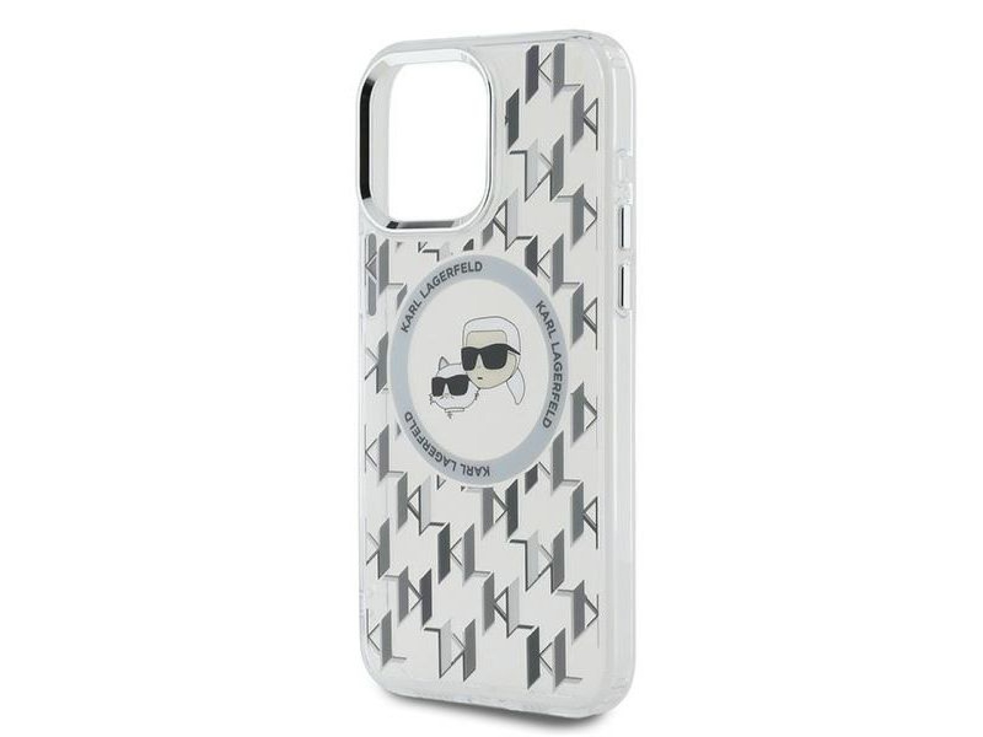 Funda Karl Lagerfeld IML Monogram Karl & Choupette Head MagSafe para iPhone 15 Pro - Transparente