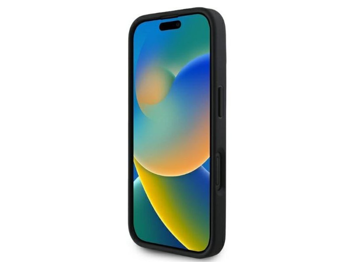 Capa para iPhone 16 com a assinatura de Karl Lagerfeld em borracha 3D - Preta