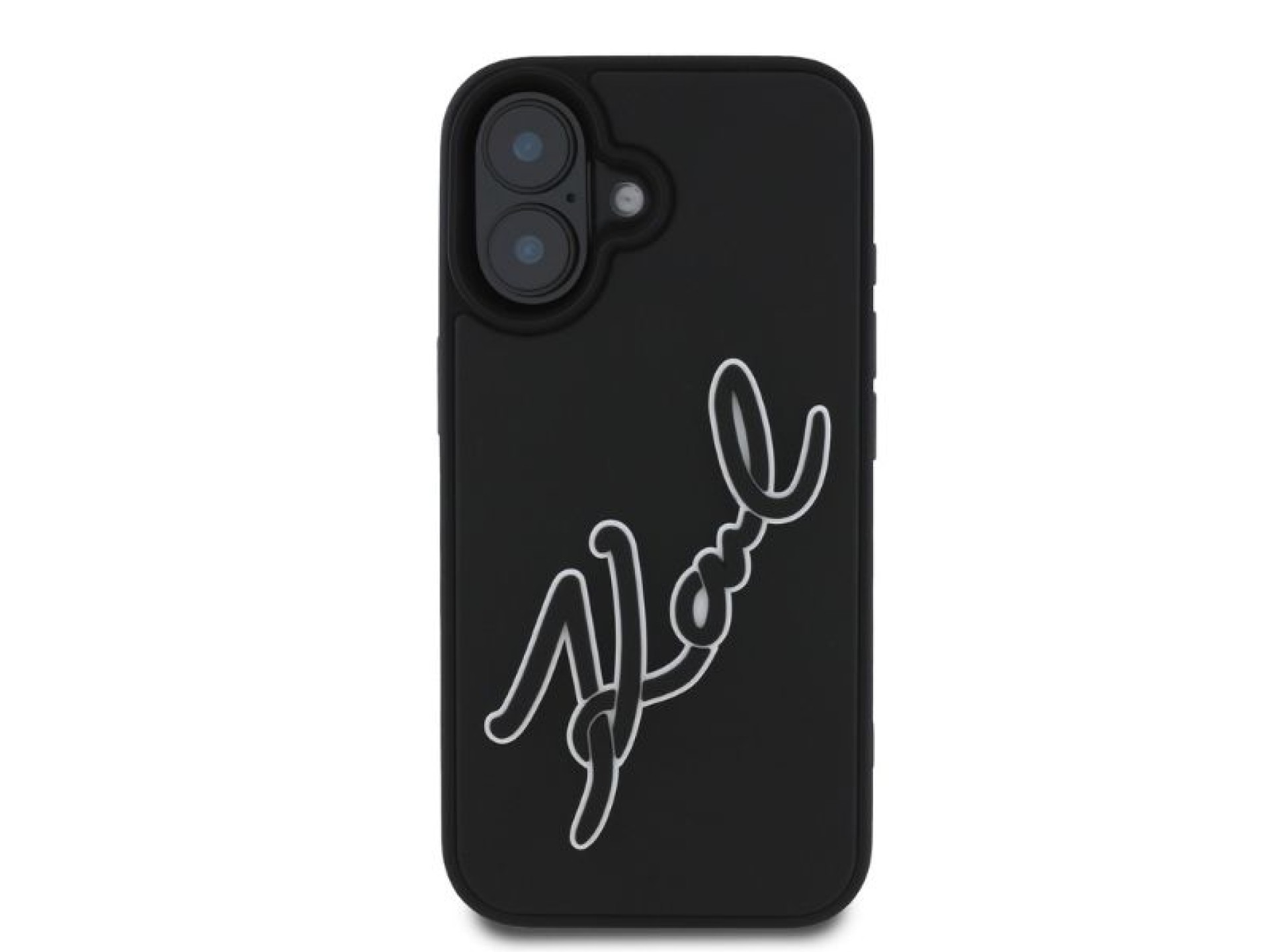 Capa para iPhone 16 com a assinatura de Karl Lagerfeld em borracha 3D - Preta